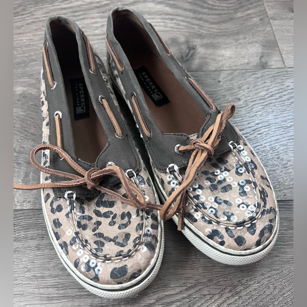 Sperry Sequin Leopard Print Boat Shoes